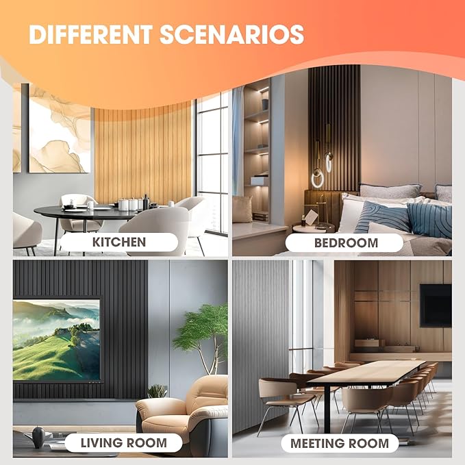 OUZUGIE WPC Acoustic Slat Wall Paneling, Living Room, TV Background, Study Room (8-Pack)