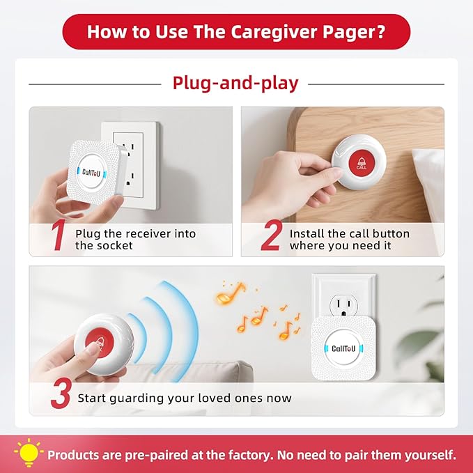 CallToU Caregiver Pager Elderly Alert Call Button