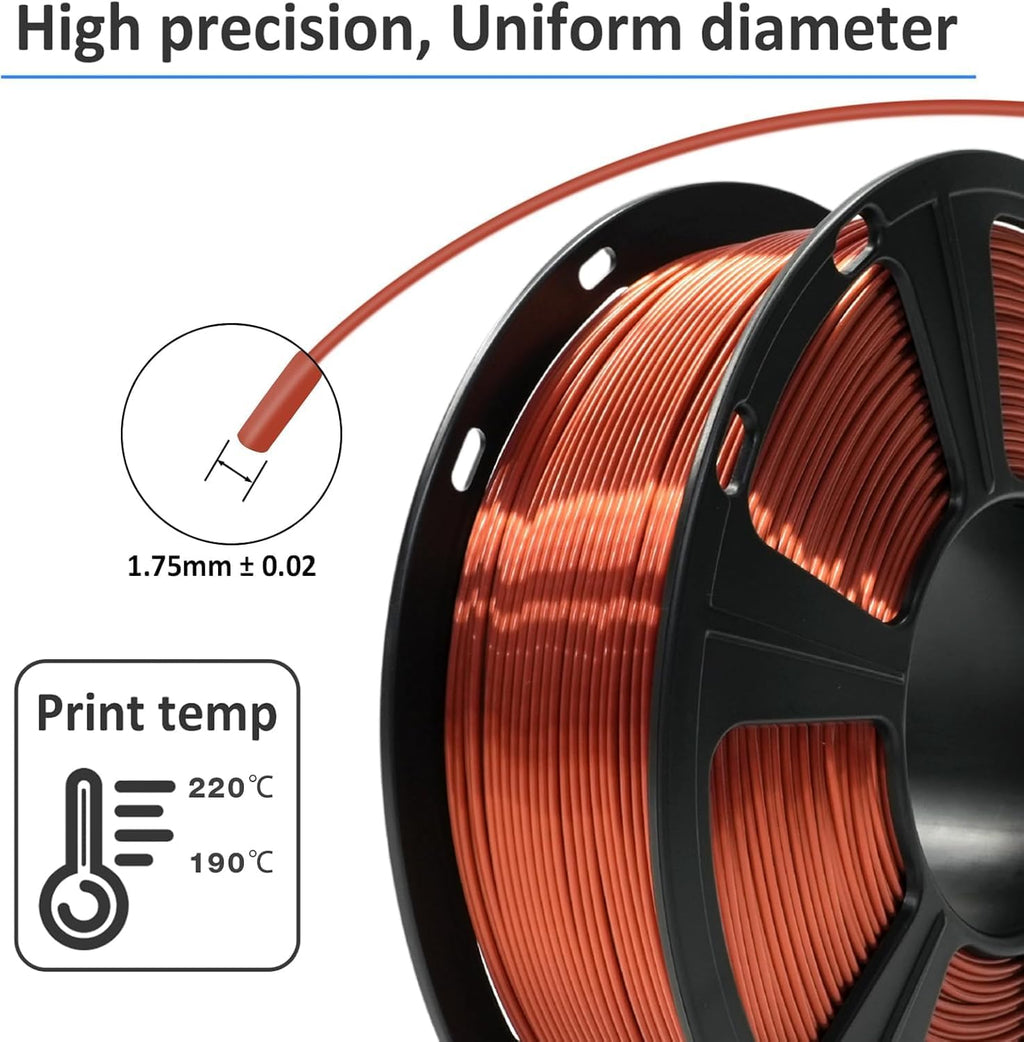 GIANTARM Silk 3D Printer Filament 1.75mm Metallic Copper PLA 2kg