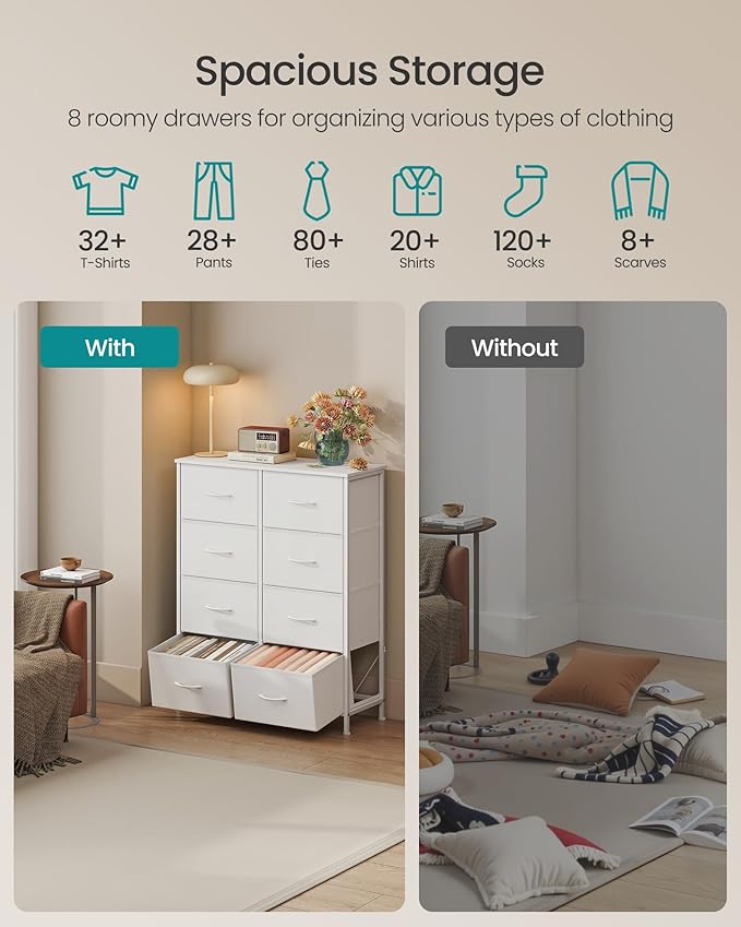 SONGMICS Dresser for Bedroom, Chest of Drawers, 8 Non-Woven Fabric Drawers