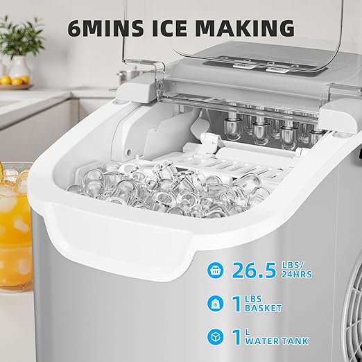 Antarctic Star Countertop Ice Maker Machine, 8 Cubes in 6 Mins, 26.5 lbs/Day