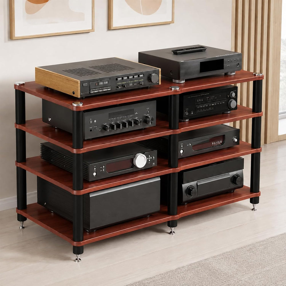 4 Tier Heavy Duty AV Media Stand, Stereo Stands and Racks, Teak
