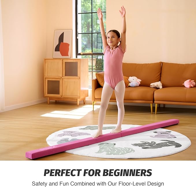 ZELUS 8' Folding Gymnastics Balance Beam, Floor Balance Beam w/Carry Handles