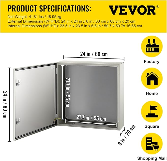 VEVOR NEMA Steel Enclosure, IP66 Waterproof & Dustproof, Outdoor/Indoor