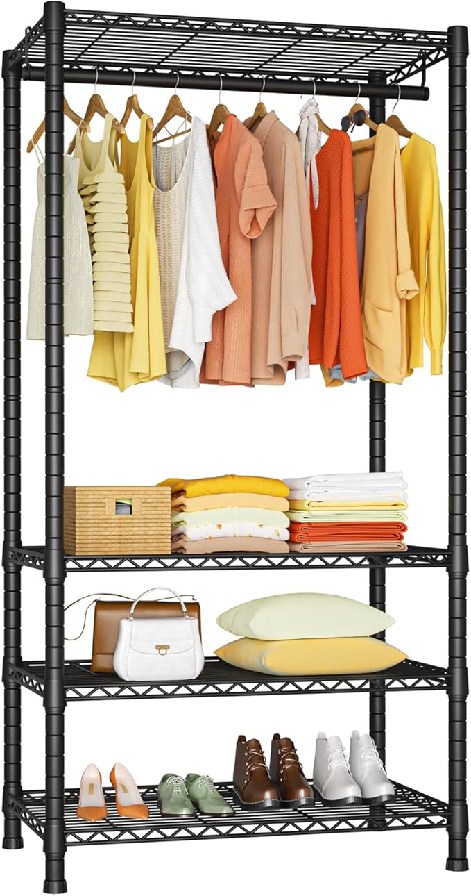 Ulif H2 Heavy Duty Clothes Rack, Freestanding 4 Tiers Garment Rack