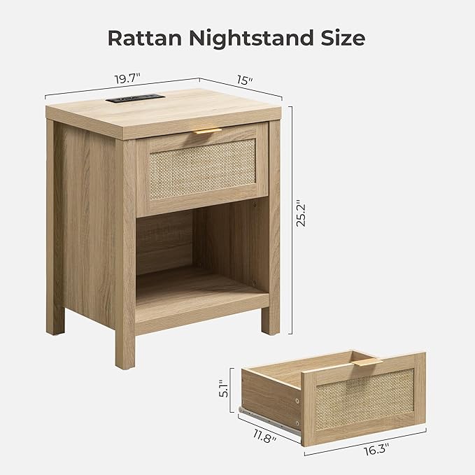 SICOTAS Night Stand with Charging Station