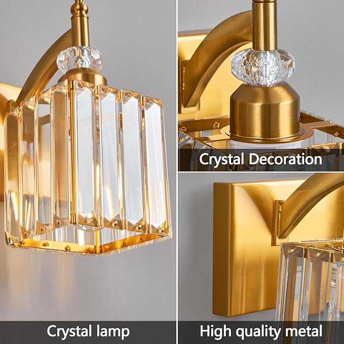 BBLLWJ Modern Bathroom Vanity Light 4-Light Gold Crystal Light Fixtures Over