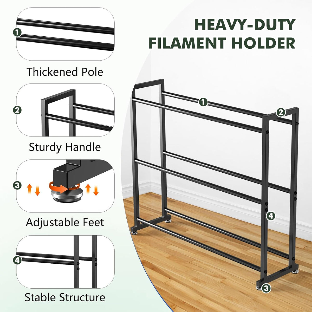 3-Tier 3D Filament Storage Rack - Heavy Duty Metal Spool Shelf for 30 Rolls