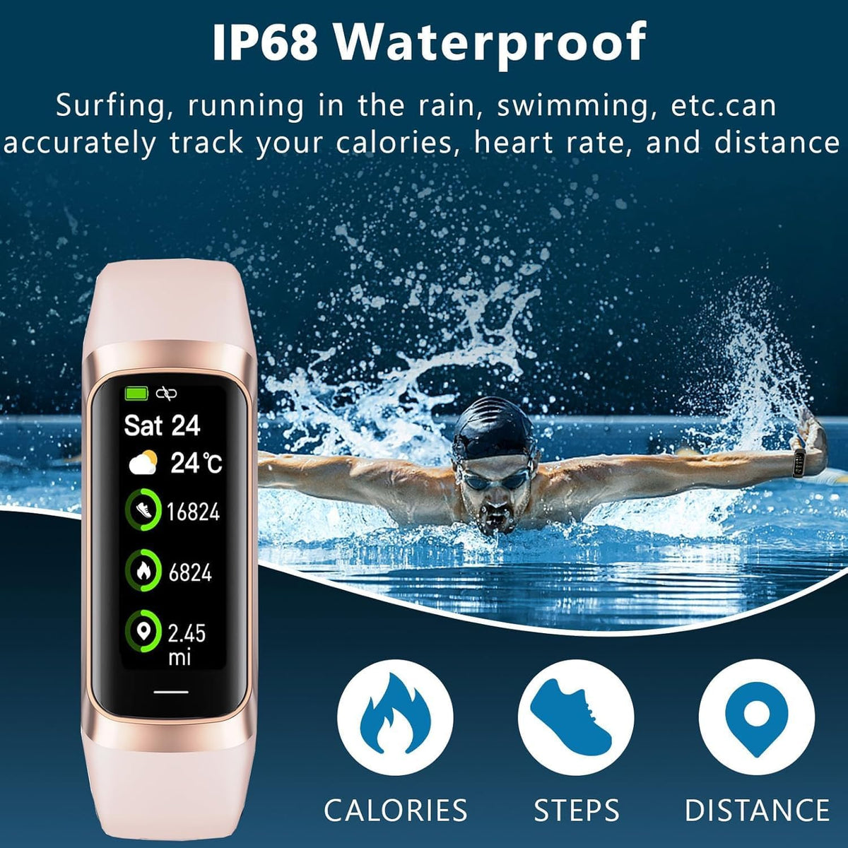 troty fitness tracker with heart rate/blood oxygen/sleep monitor showing dimensions