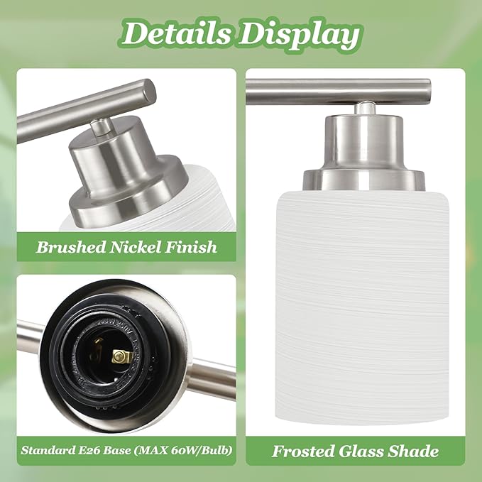 Guliaofo 5-Light Brushed Nickel Vanity Lights, Bathroom Light Fixtures