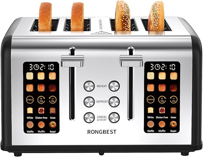 4 Slice Touch Screen Toaster, Easy-to-Use Digital Stainless Steel Toaster