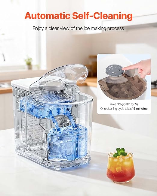 VEVOR Countertop Ice Maker, 7 Cubes Ready in 6 Mins, 26 lbs per Day,