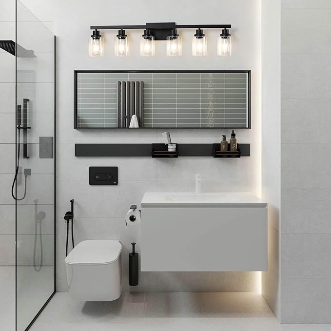 DIKAIDA 6-Light Black Vanity Lights 38'' Modern Bathroom Vanity Lighting