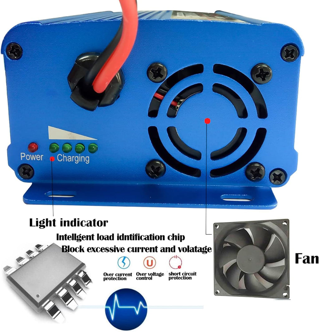Unocho 24V 5A Battery Charger 4-Stage Smart Lead-Acid Charger with 3-Pin XLR Connector Power Switch and LED Display for Wheelchairs Mobility Scooters AGM Gel SLA VRLA