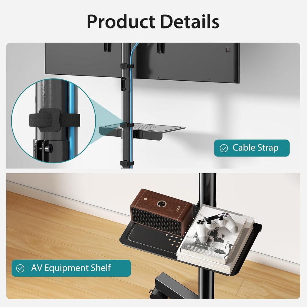 olixis rolling tv stand with wheels, portable tv, package contents