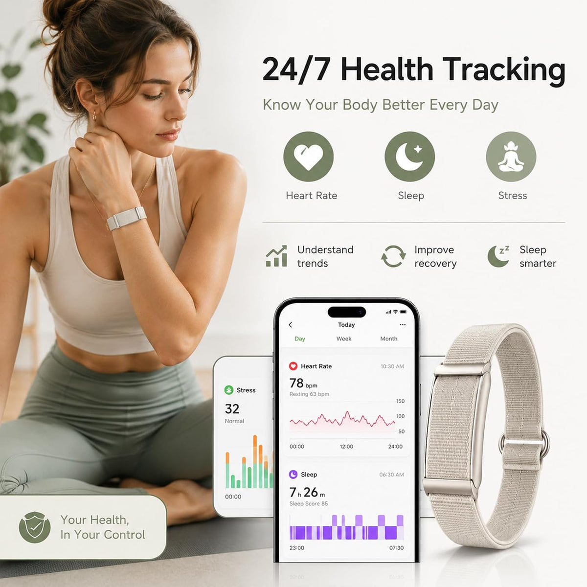yihou smart fitness tracker for women & men, side view