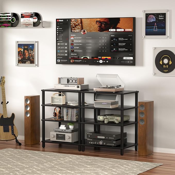 LELELINKY 4-Tier AV Media Player Stand Set of 2, Wooden TV Stand, Game Console