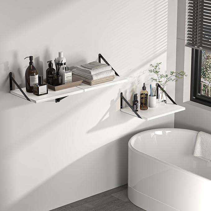 Heimlove White Deep Floating Shelves (Set of 2)