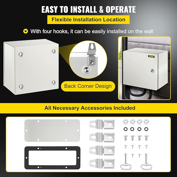 VEVOR NEMA Steel Enclosure 12×12×8, NEMA 4X Steel Electrical Box, IP66