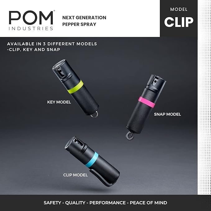 POM Pepper Spray Pocket Clip, Quick Flip Top Safety, Maximum Strength OC Formula