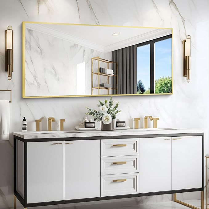 Gold Bathroom Mirror for Wall, 60x30 Inch Rectangle Mirrors