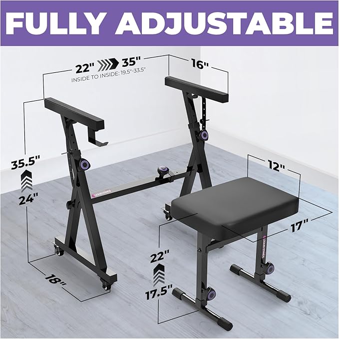 Liquid Stands Piano Keyboard Stand and Bench Set