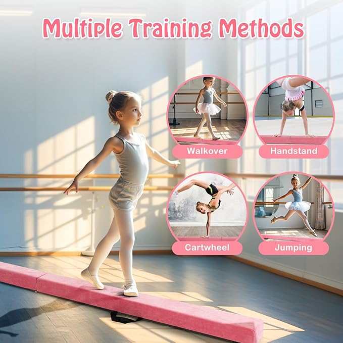 Giantex 7FT/8FT/9FT Balance Beam, Folding Gymnastics Beam w/Carry Handles
