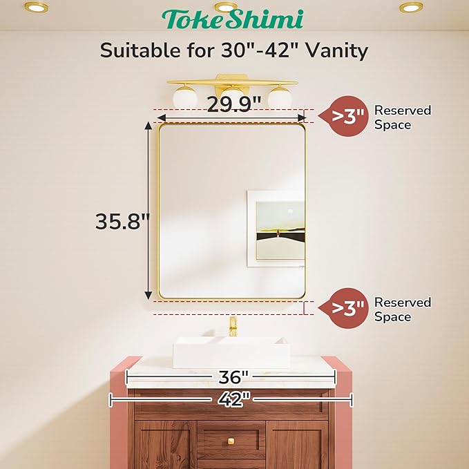 TokeShimi 30x36 Black Mirror for Bathroom, Modern Bathroom Vanity Mirror
