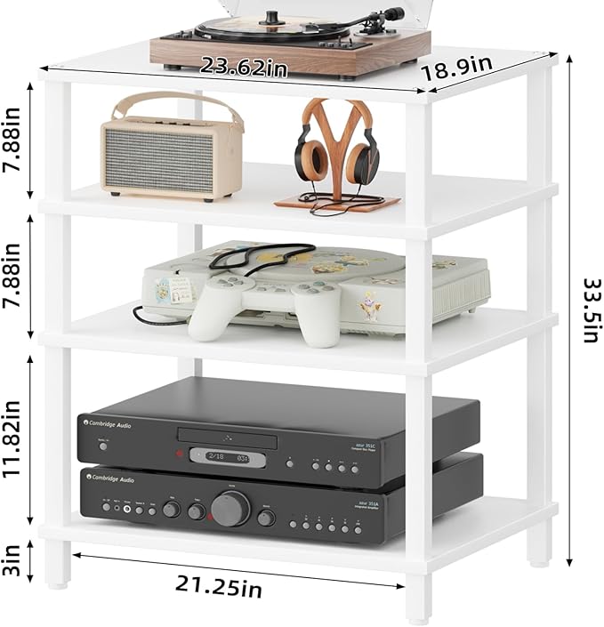 LELELINKY 4-Tier AV Media Player Stand Set of 2, Wooden TV Stand, Game Console