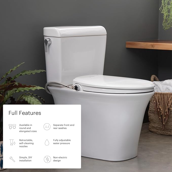 Brondell Bidet Toilet Seat Non-Electric Swash Ecoseat, Fits Elongated Toilets