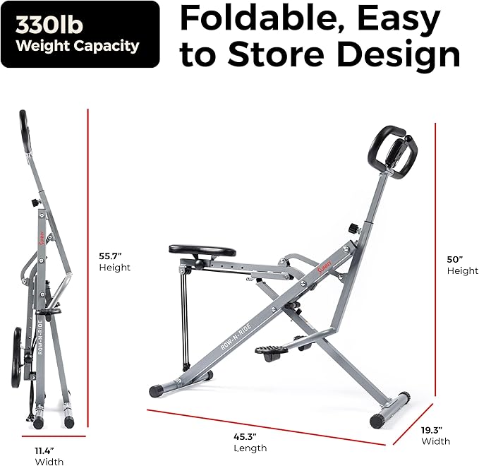 Sunny Health & Fitness Smart Row-N-Ride Glute & Leg Trainer, Foldable Squat
