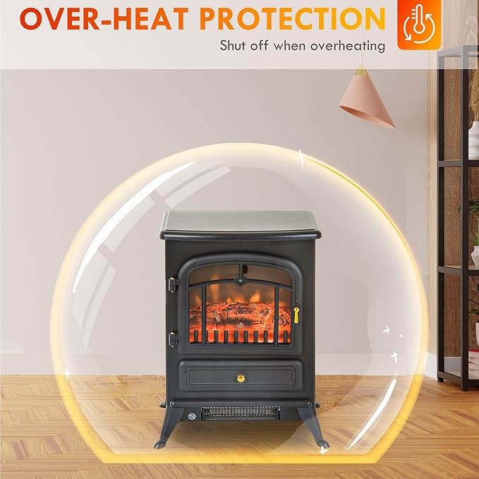 HOMCOM 22" Electric Fireplace Heater, Freestanding Fire Place Stove