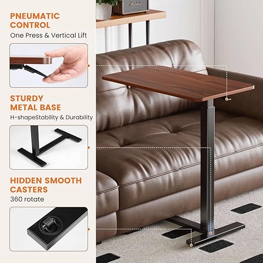 Mobile Bed Laptop Desk with Lockable Wheels and Height Adjustment Function
