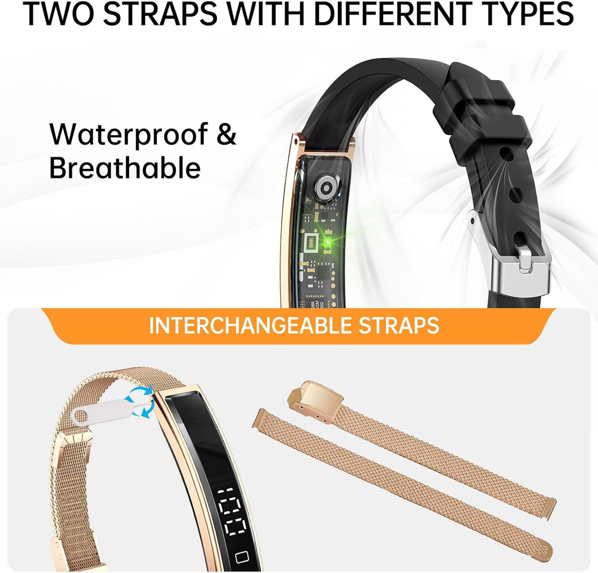 Smart Bracelet for Men Women with 2 Bands 24/7 Fitness Health Tracker