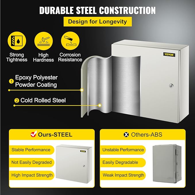 VEVOR NEMA Steel Enclosure, IP66 Waterproof & Dustproof, Outdoor/Indoor