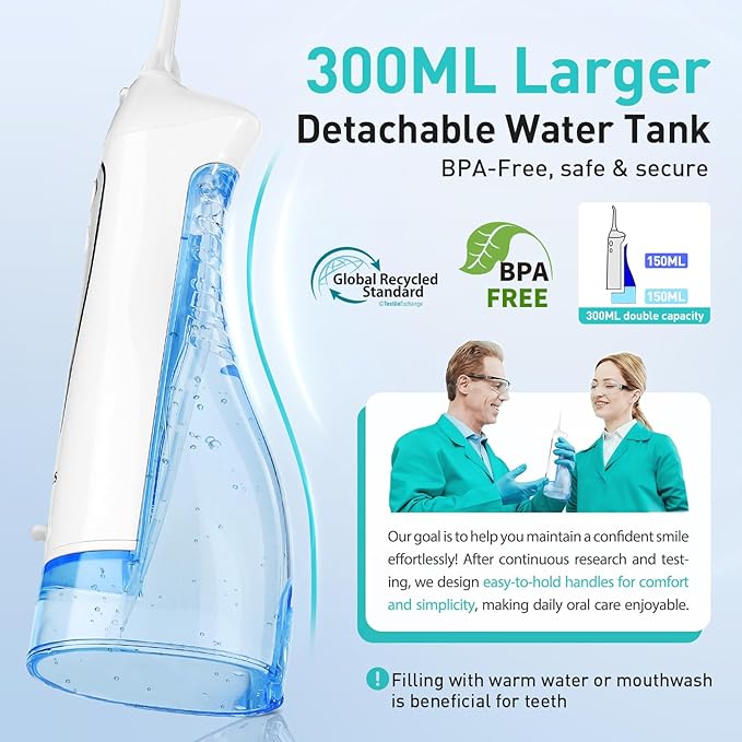 COSLUS Water Dental Flosser Teeth Pick: Portable Cordless Oral Irrigator 300ML