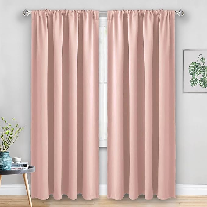 JIUZHEN Blush Pink Blackout Curtains (Set of 2)