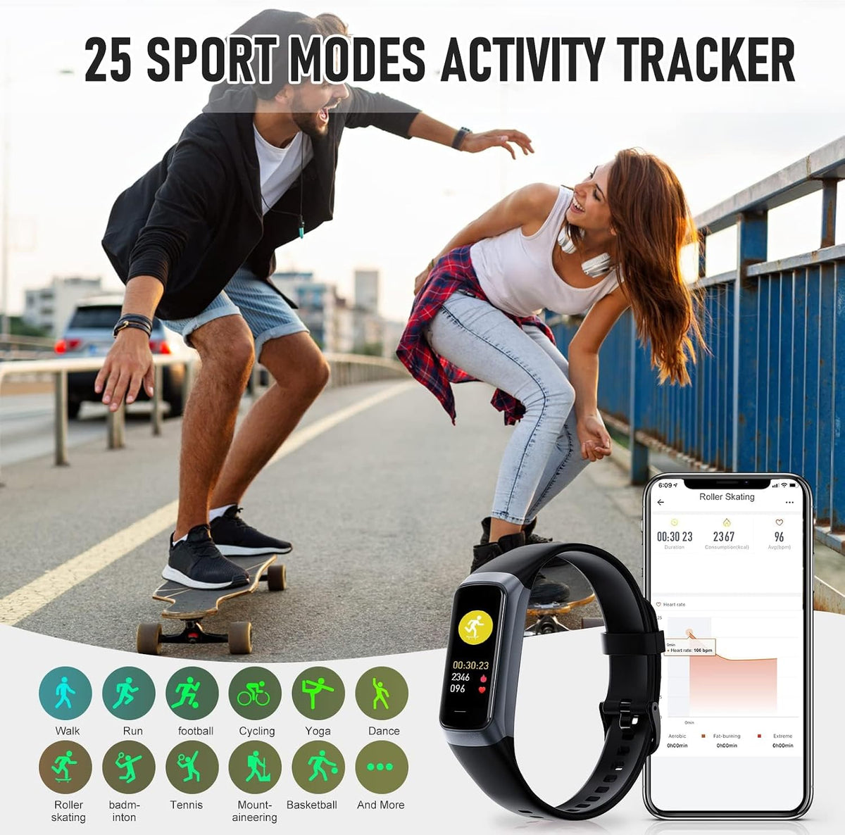 fitness tracker with 24/7 heart rate, activity trackers showing dimensions