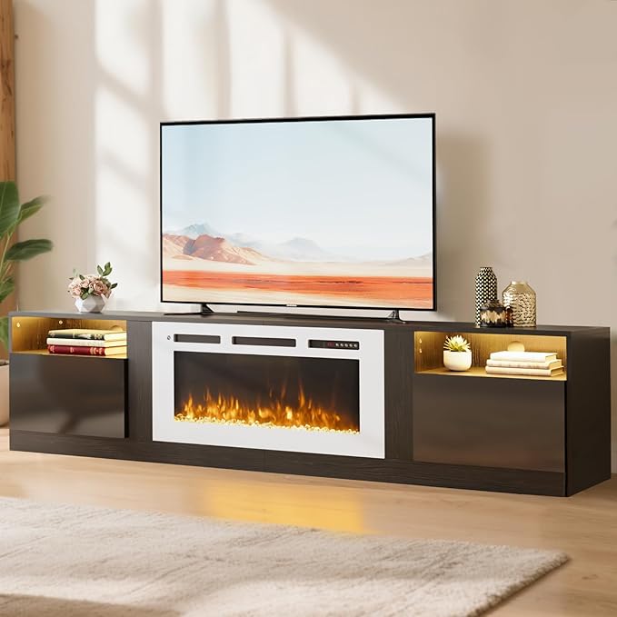 YISUFO 80” TV Stand with 36” Electric Fireplace, Large Modern Media