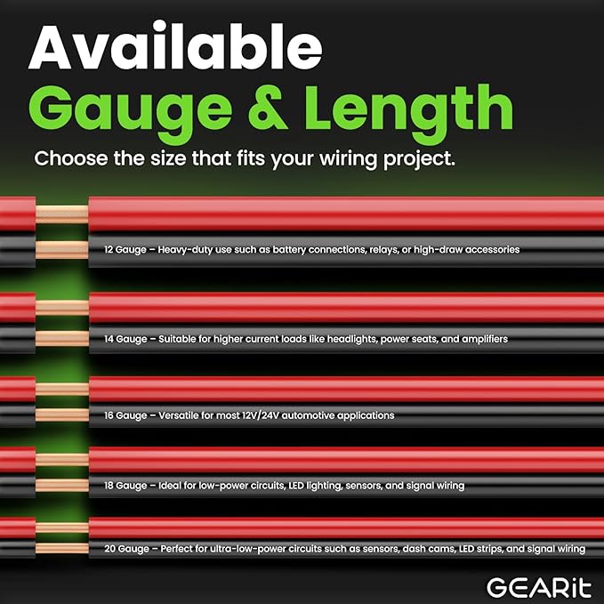 GEARit 16 Gauge Wire GPT Automotive Primary Bonded Wire -2 Conductor CCA