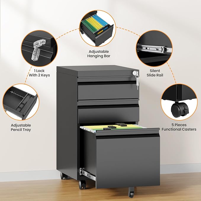 3 Drawer Mobile File Cabinet