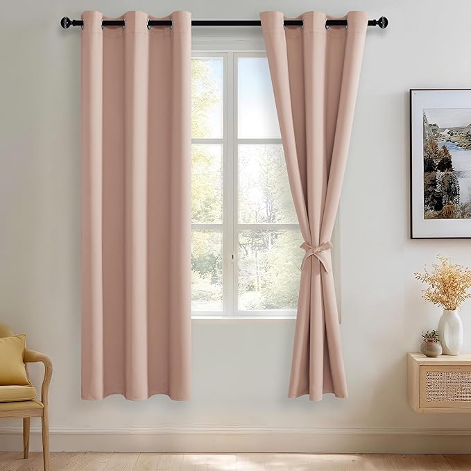 JIUZHEN Blush Pink Blackout Curtains