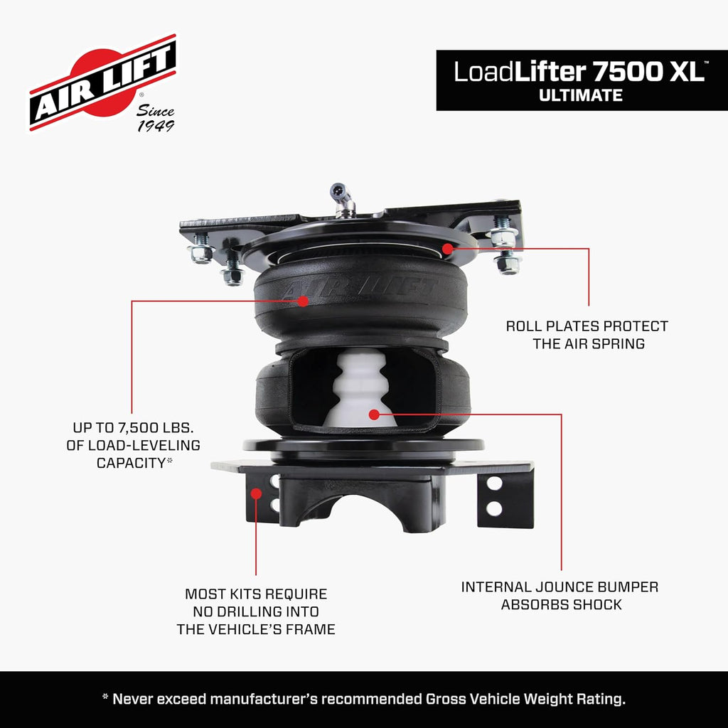air lift 57554 loadlifter 7500 xl ultimate air showing dimensions
