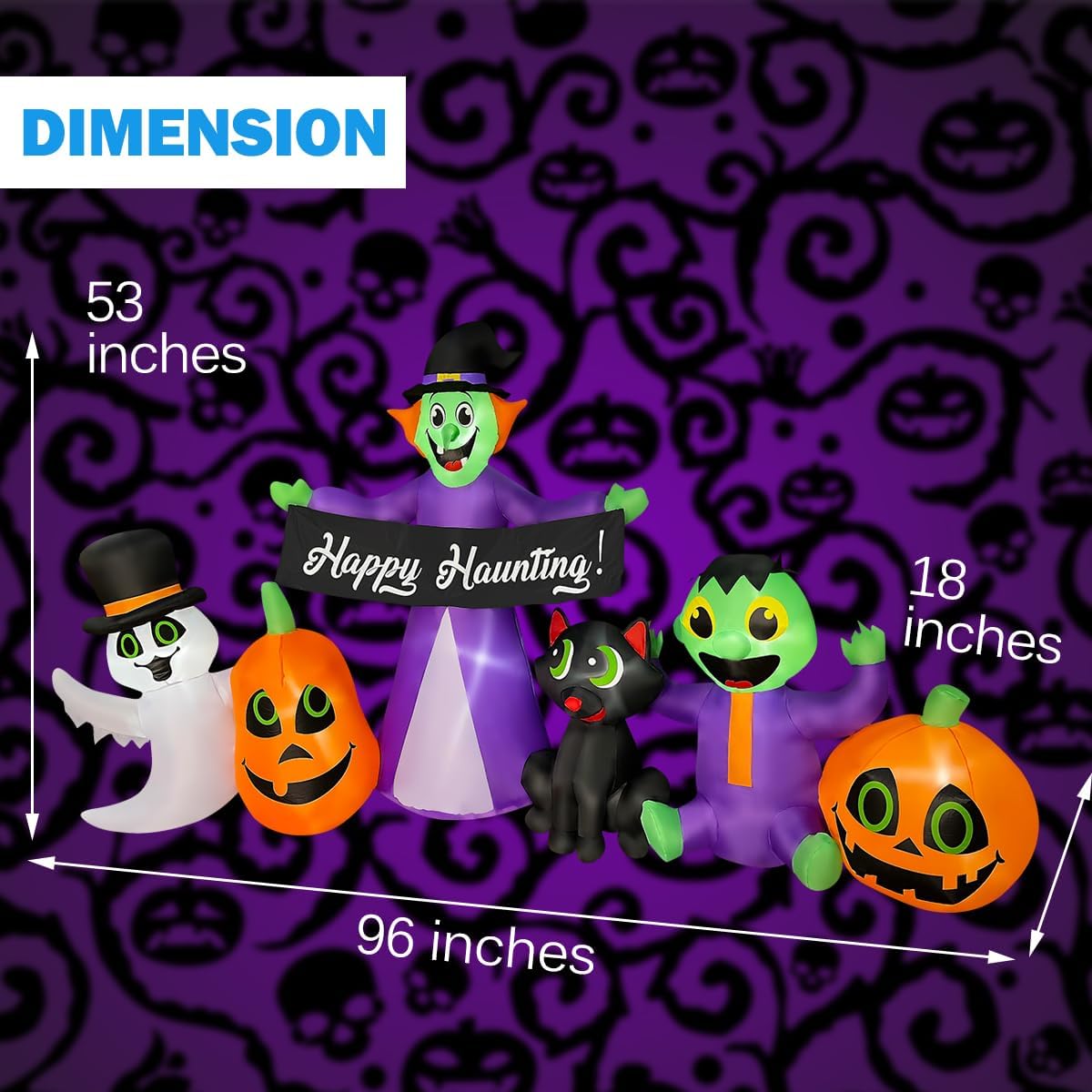 BLOWOUT FUN 8Ft Halloween Inflatable Witch,Ghost,Frankenstein,Cat,Pumpkin