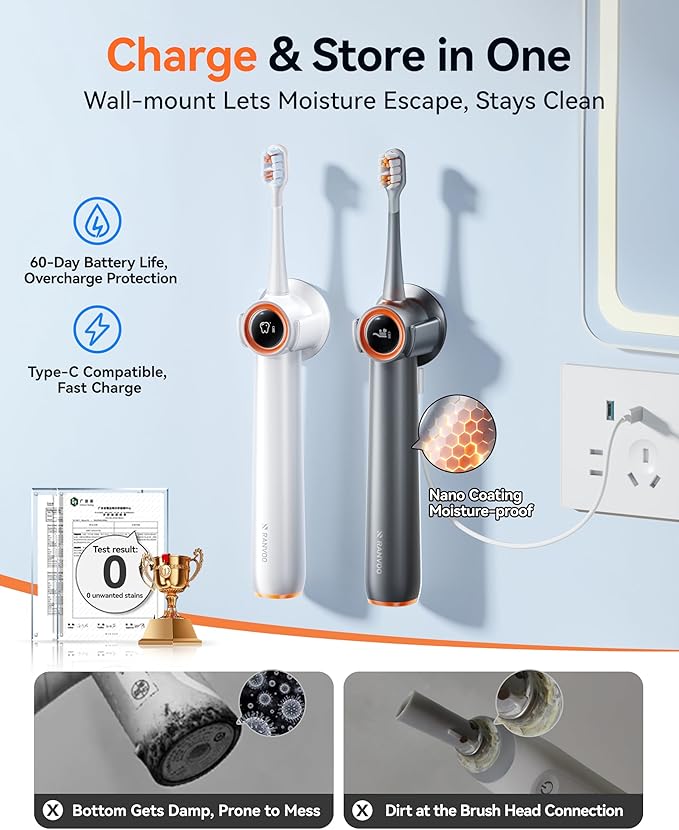 RANVOO AirJet™ Bubble Sonic Electric Toothbrush, Plaque Removal