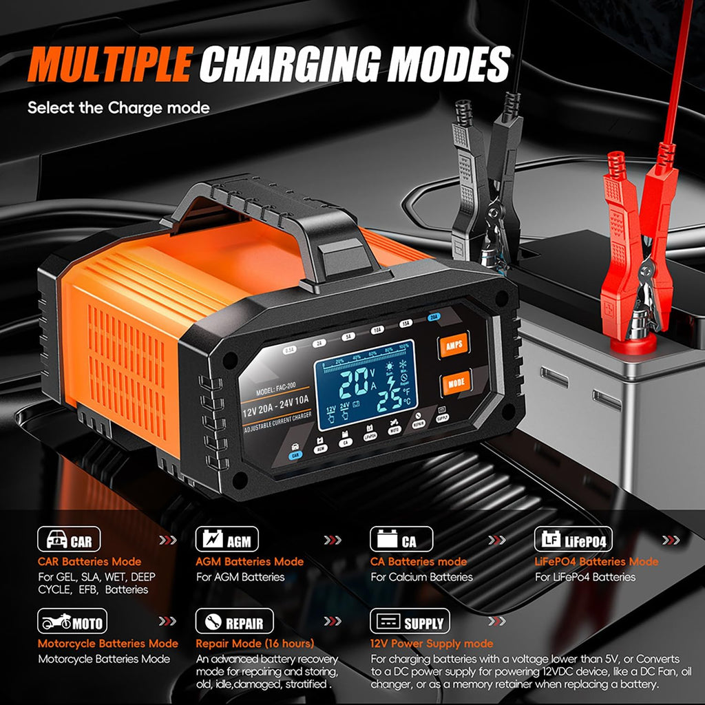 upgraded battery charger 0-20a 12v/24v adjustable current battery, close-up detail