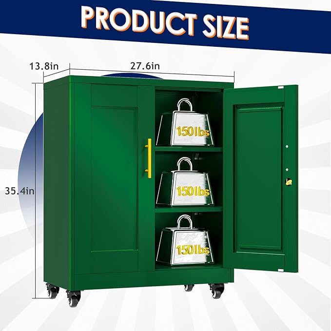 35" H Metal Garage Storage Cabinet, Rolling Tool Cabinet