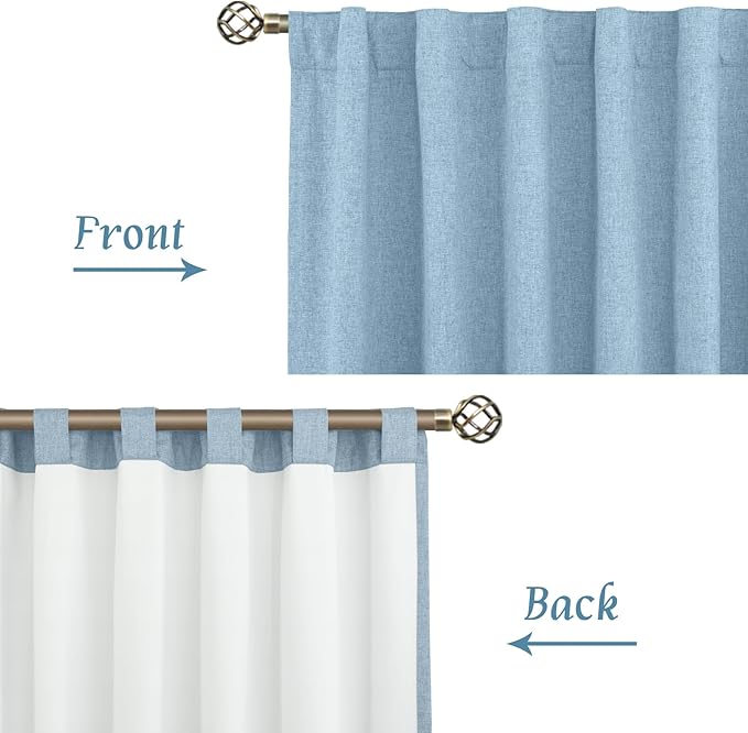LAMIT 100% Blackout Linen Curtains 63 Inches Long, Linen Textured Living Room