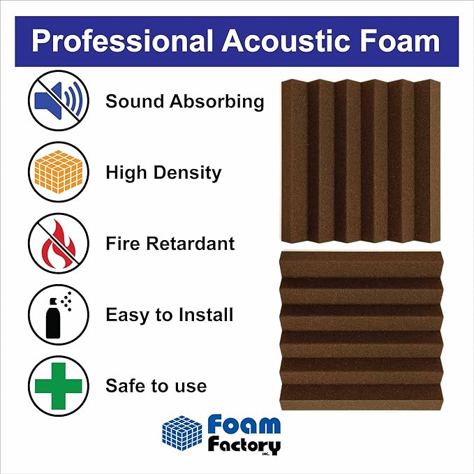 Foam Factory Inc 24 Pack Color Acoustic Foam Panel Studio Soundproofing Wedge