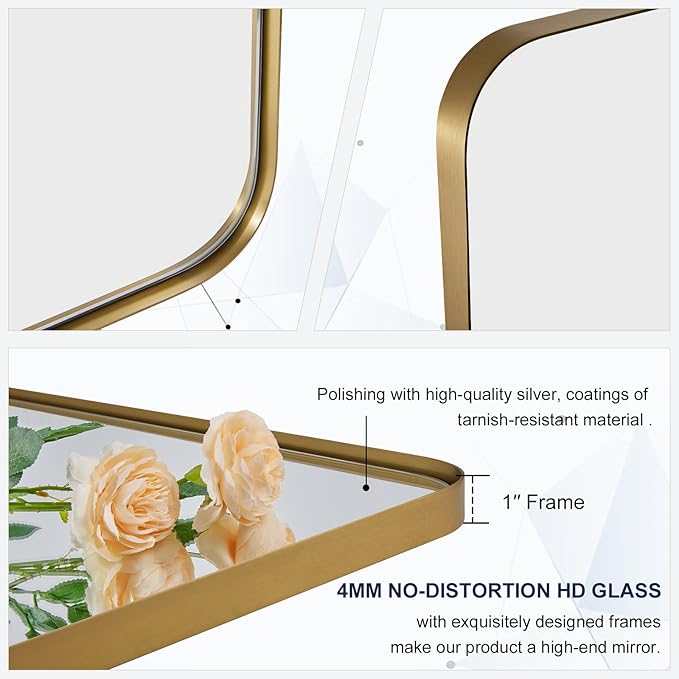 ANDY STAR 24x40 Inch Gold Bathroom Mirror, Stainless Steel Metal Frame